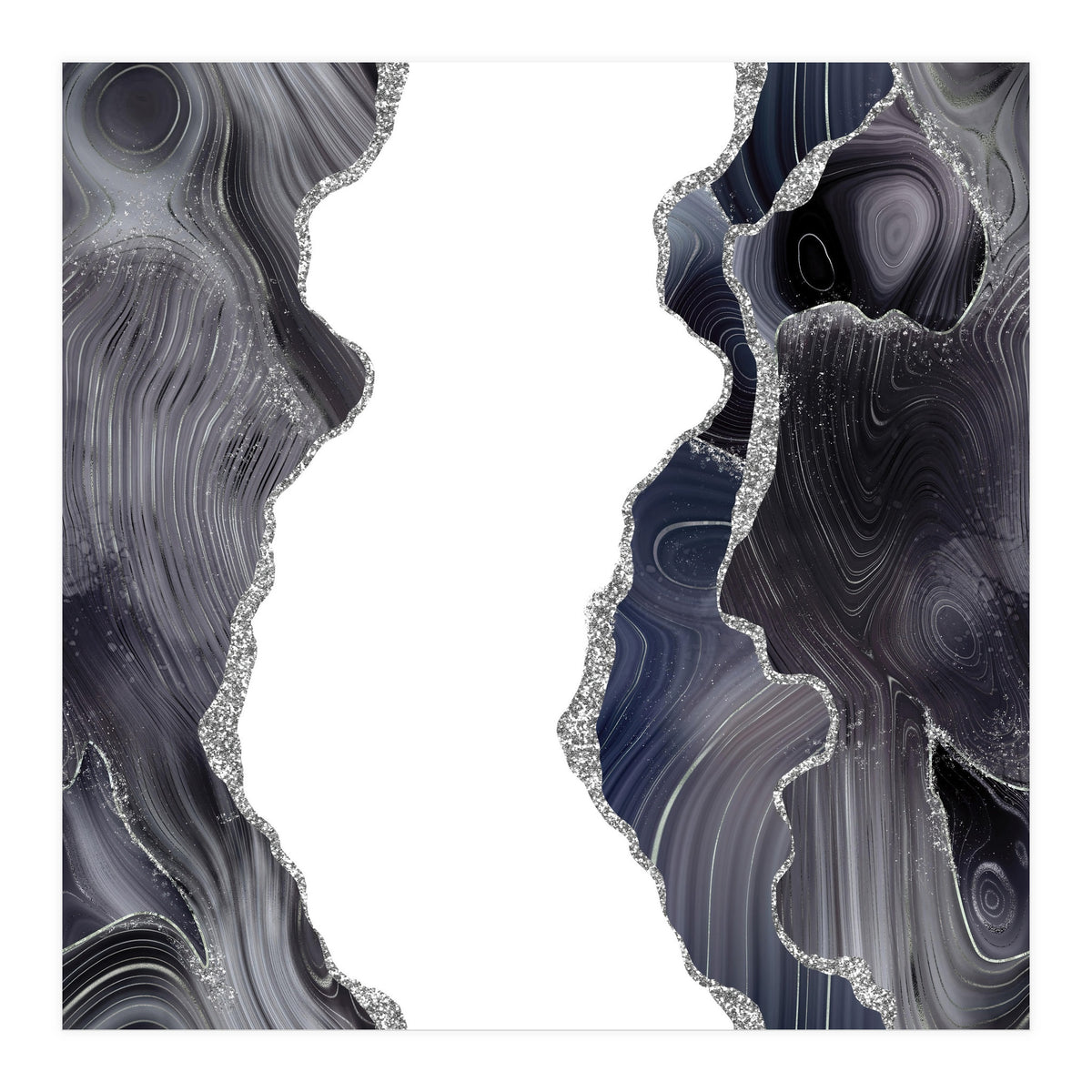 Black & Silver Glitter Agate Texture 05 (Print Only)