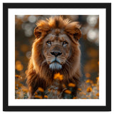 Majestic Lion Among Golden Flowers Close Up thumbnail