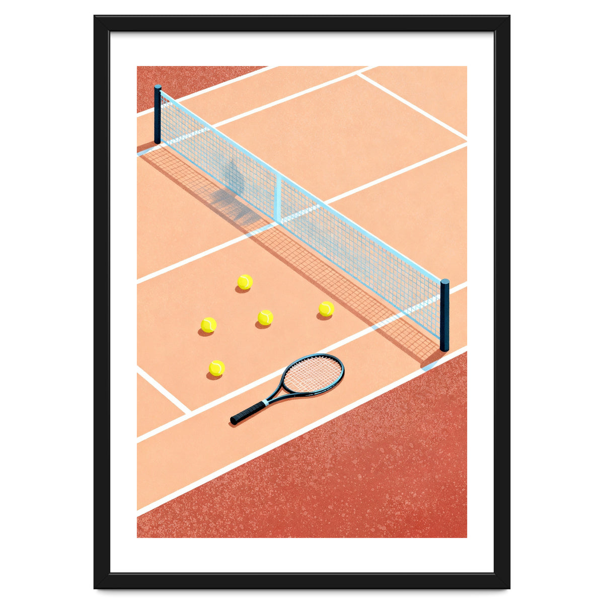 Tennis Court Art, Tennis Racket Illustration, Modern Sports Design
