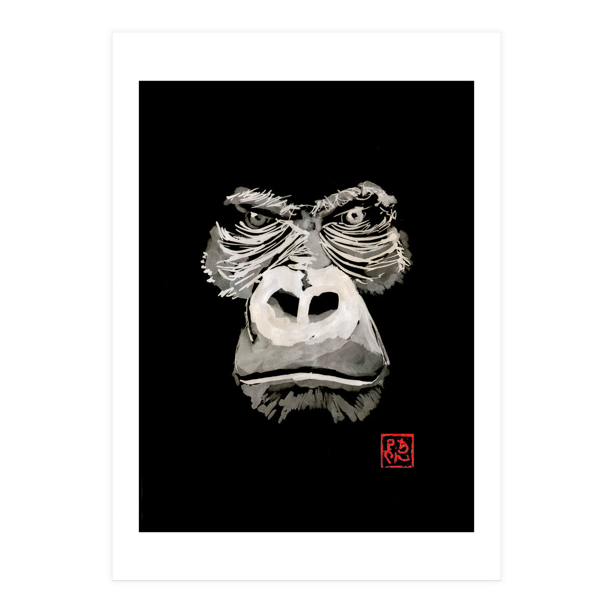 Angry Gorilla White In Black (Print Only)
