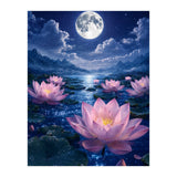 Moonlit Lotus Pond: Serene Nighttime Floral Landscape (Print Only) thumbnail