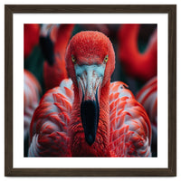 Close Up Flamingo Head With Bright Red Feathers