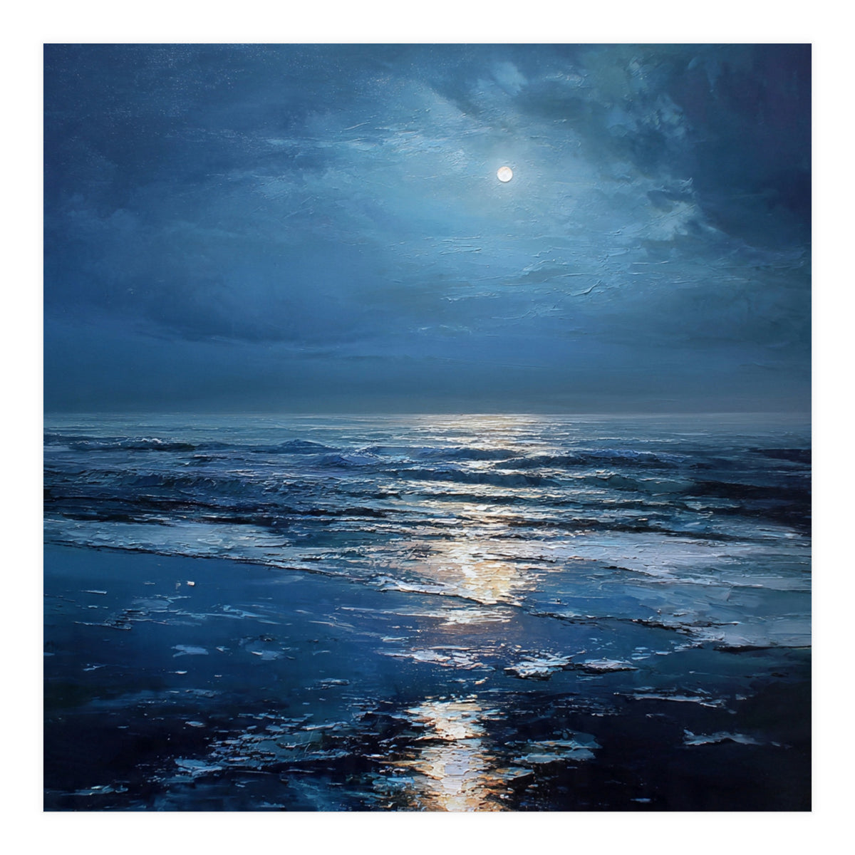 Midnight Blue Moonlit Seascape (Print Only)