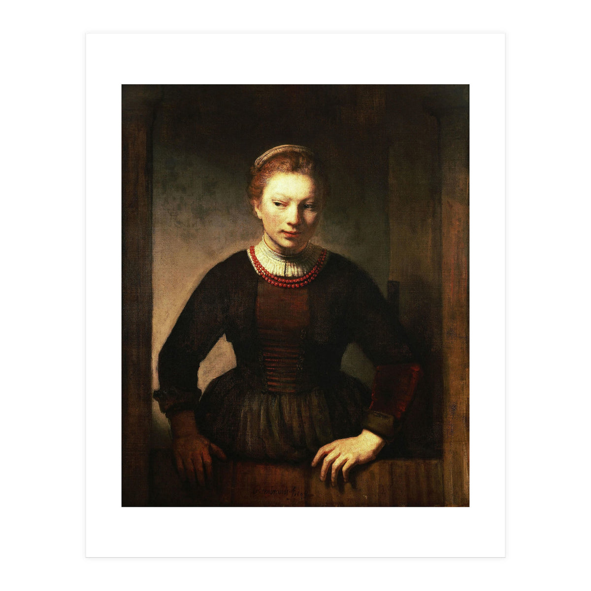 Rembrandt Harmenszoon van Rijn / 'Young Girl at an Open Half-Door', 1645. (Print Only)