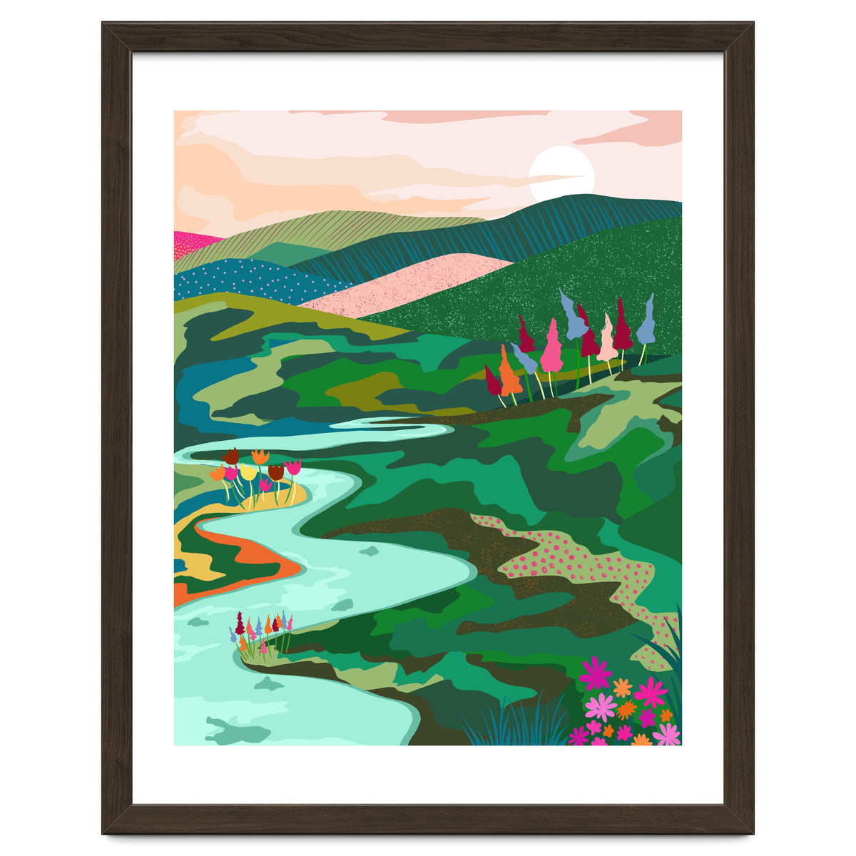 Endless Love, Bohemian Nature Landscape Scenic Meadow, Eclectic Colorful Travel Forest Mountains Sunset