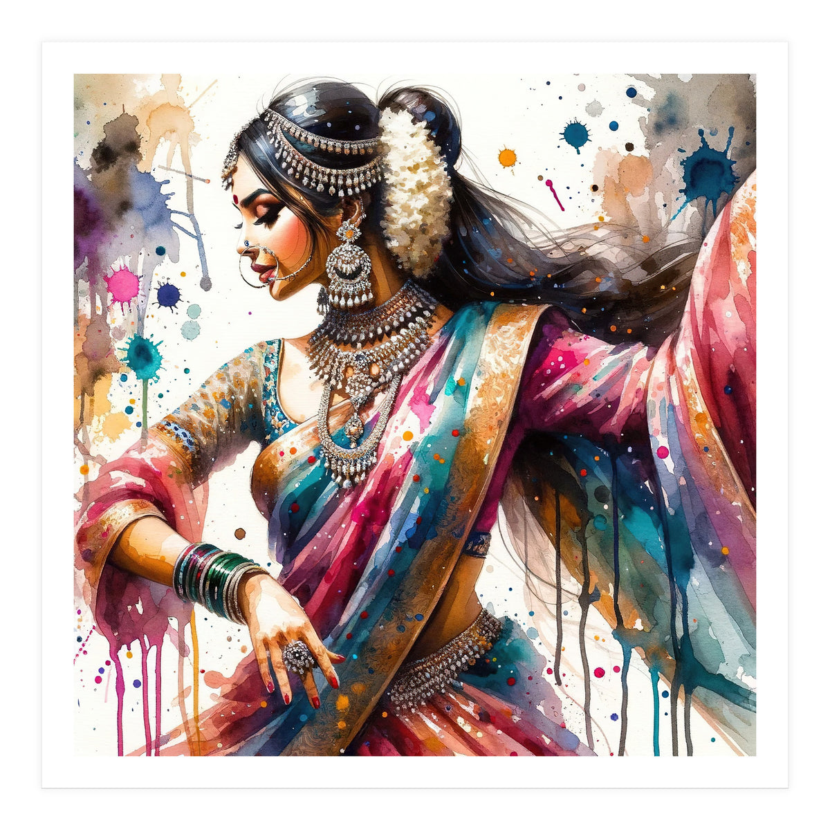 Hindu Woman Dancer With Jewelry And Sari (Print Only)