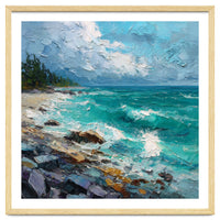 Coastal Turquoise Shoreline with Crashing Ocean Waves