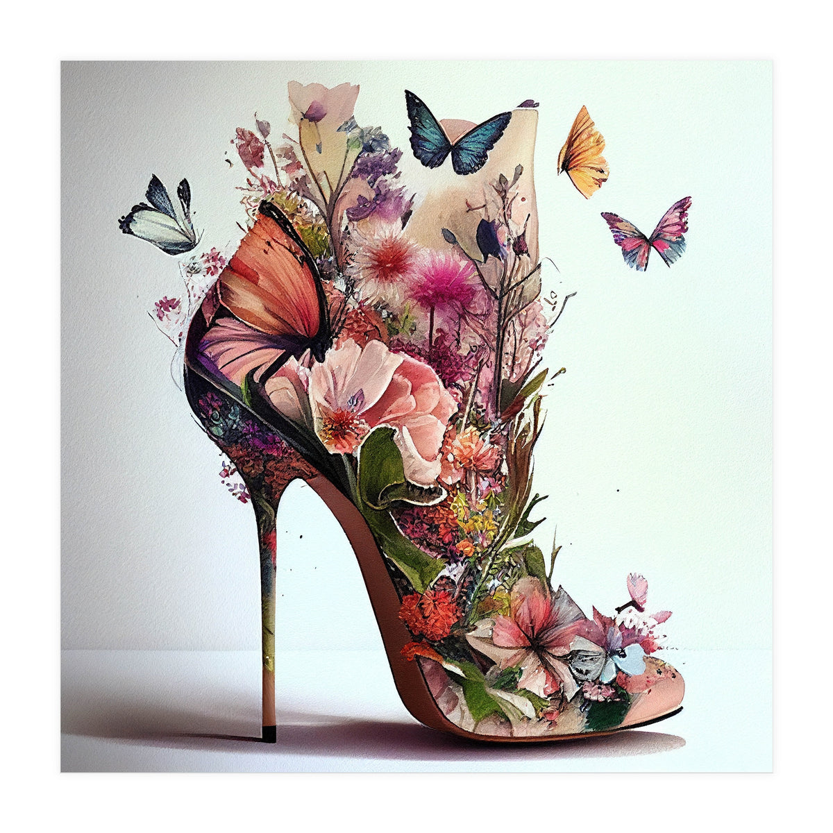Floral Stiletto With Butterflies (Print Only)