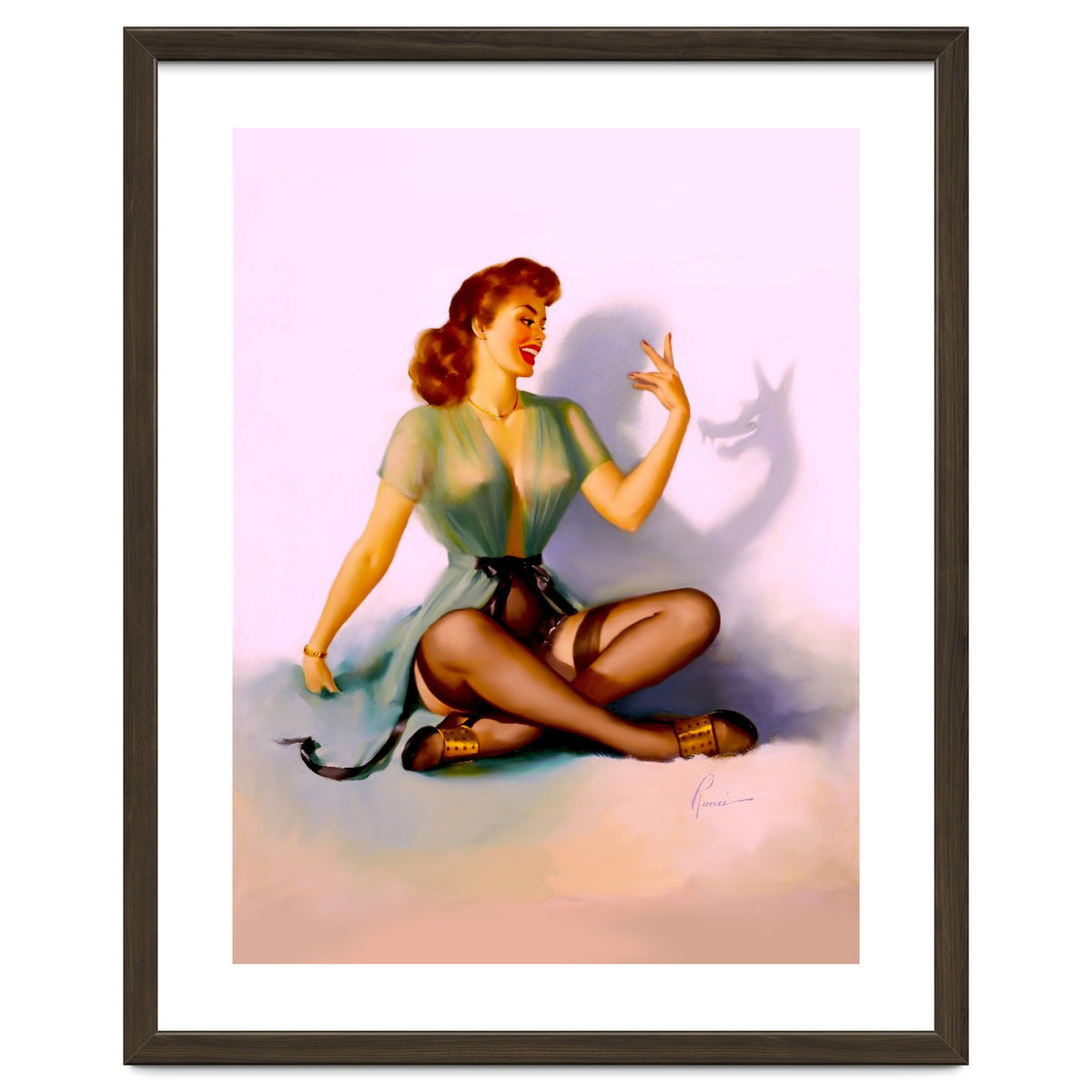 Sexy Pinup Making A Big Bad Wolf Shadow On The Wall