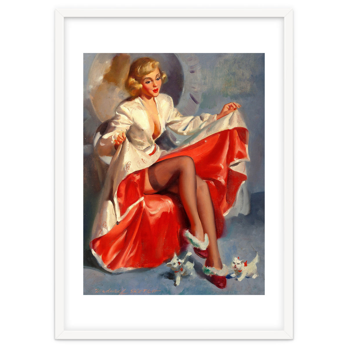 Pinup Girl Playing With Two Little Cats