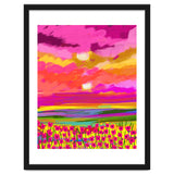 Two Suns, Pink Nature Painting Sky, Maximalist Landscape Pop Of Color Eclectic, Sunrise Sunset Meadow Boho Modern Contemporary thumbnail