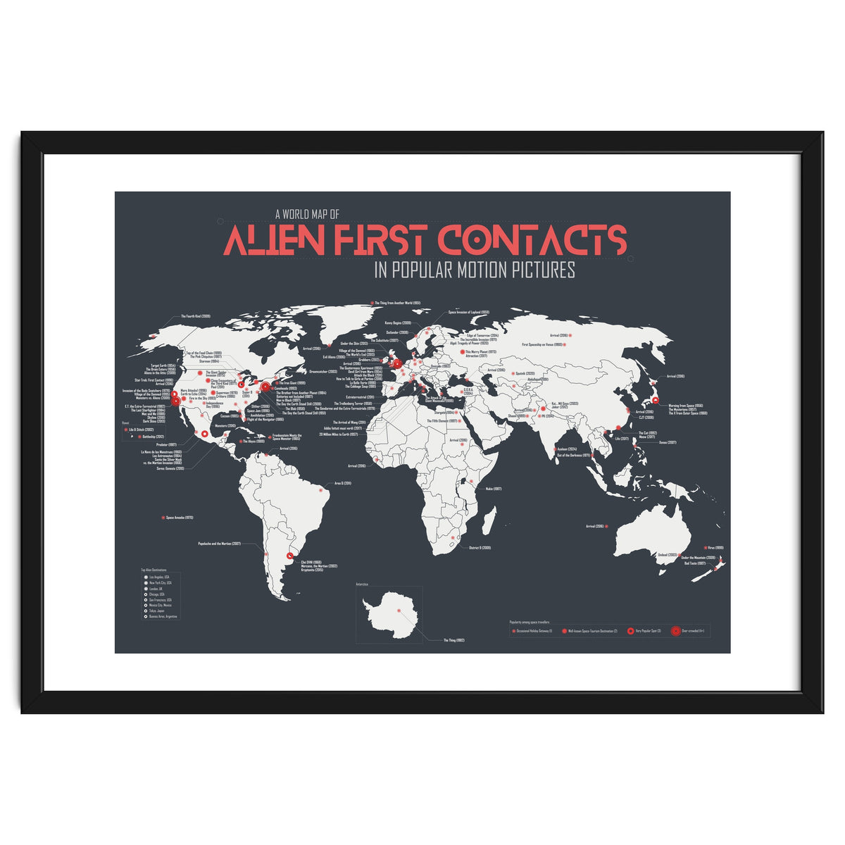 World Map of Alien First Contacts in Movies