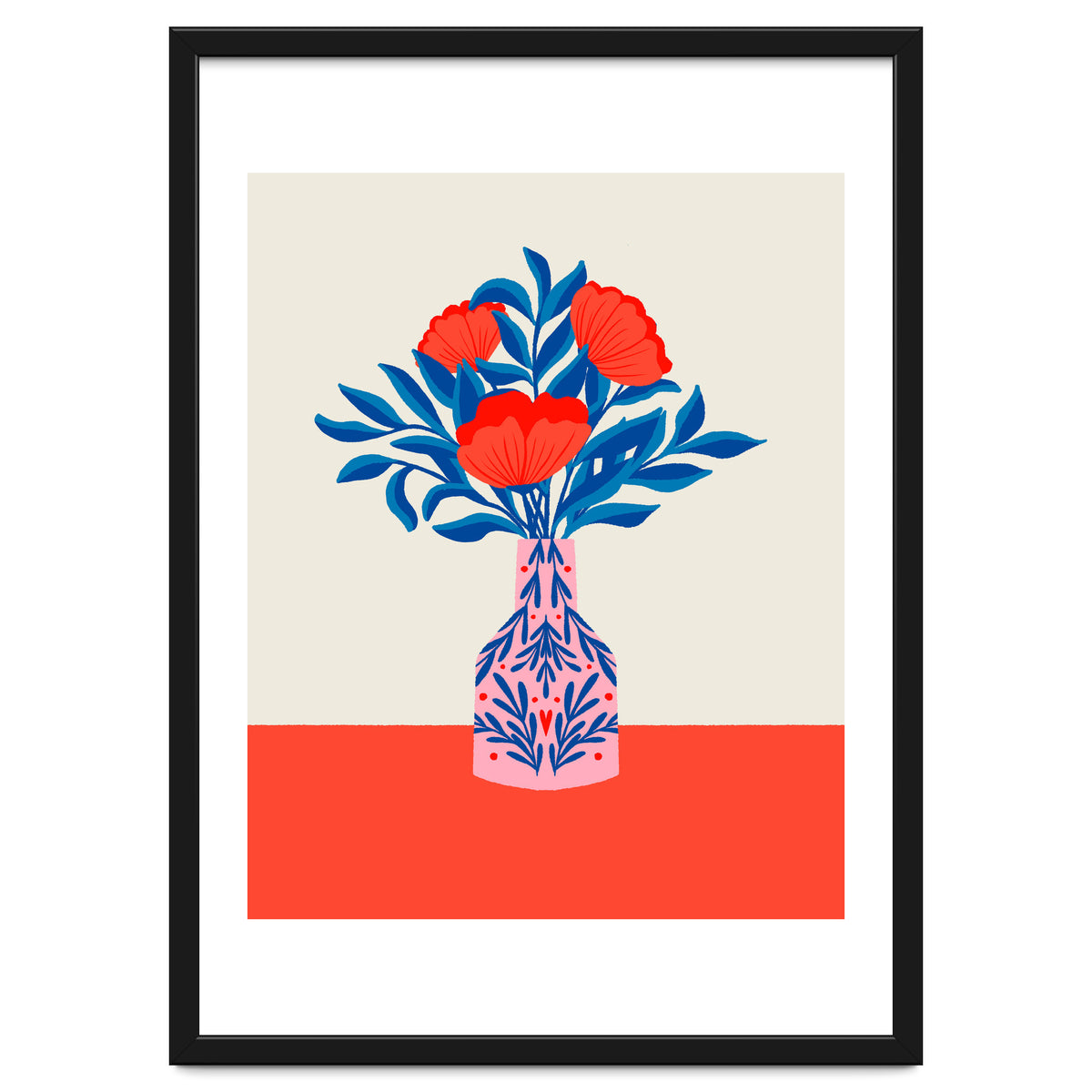 Poppies in a vase - red and blue