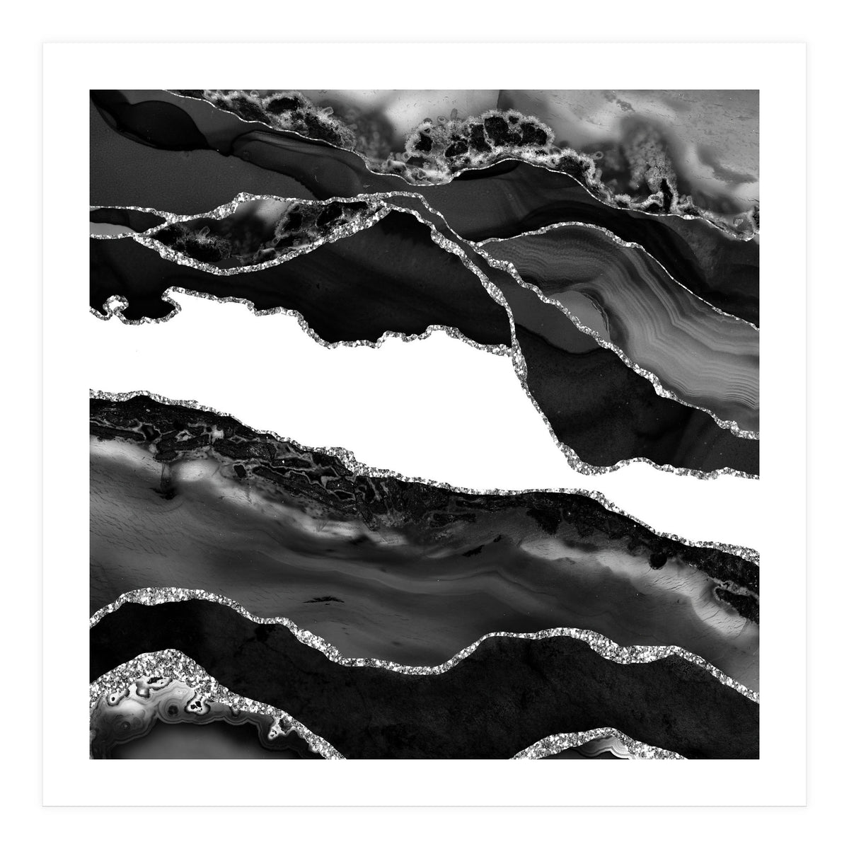 Black & Silver Agate Texture 06  (Print Only)