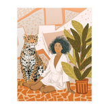 House Guest | Modern Bohemian Black Woman | Urban Jungle Decor | Wild Cat Leopard Pet | Plant Lady (Print Only) thumbnail