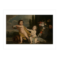 German Master (18th Century) – Two Putti with Garlands of Flowers (Print Only)