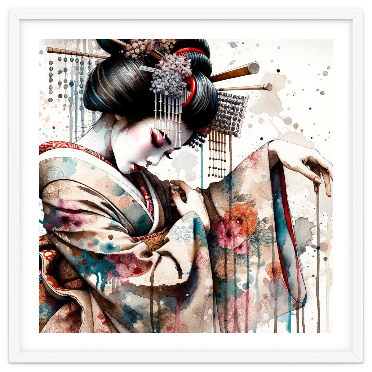 Watercolor Geisha Dancer #1