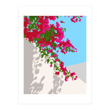 Bougainvillea Blossom, Greece Tropical Summer Travel, Santorini Architecture White Buildings Floral Nature Garden (Print Only) thumbnail