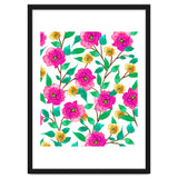 Floral Forever, Colorful Summer Garden Botanical Illustration, Pink Boho Vibrant Painting thumbnail