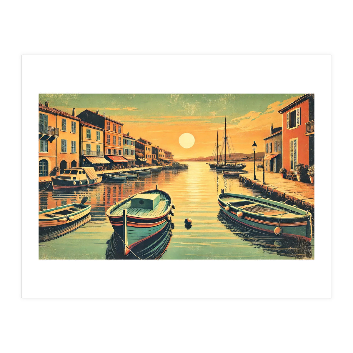 Vintage Harbor Sunset Poster (Print Only)