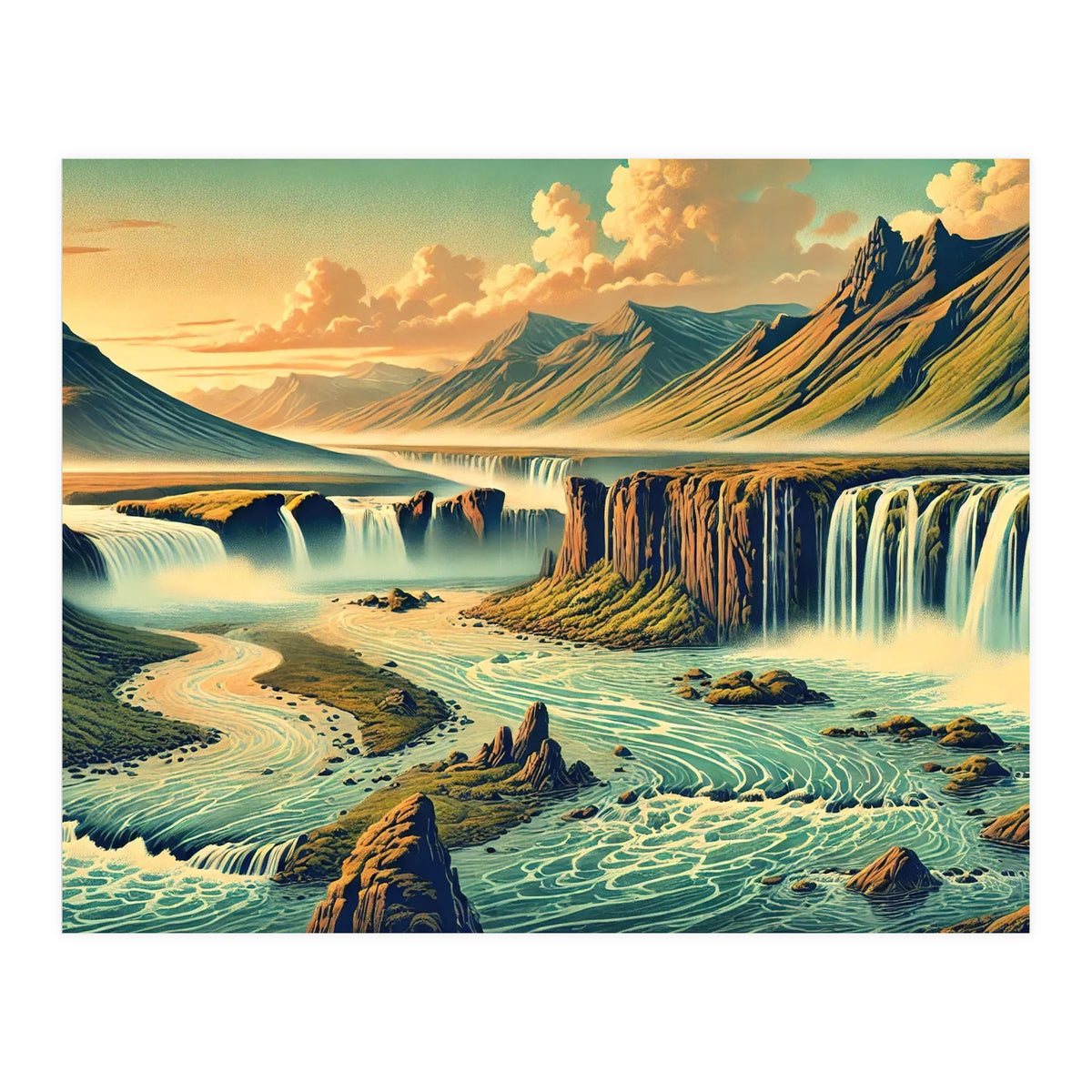 Vintage Iceland, Landscape Poster (Print Only)