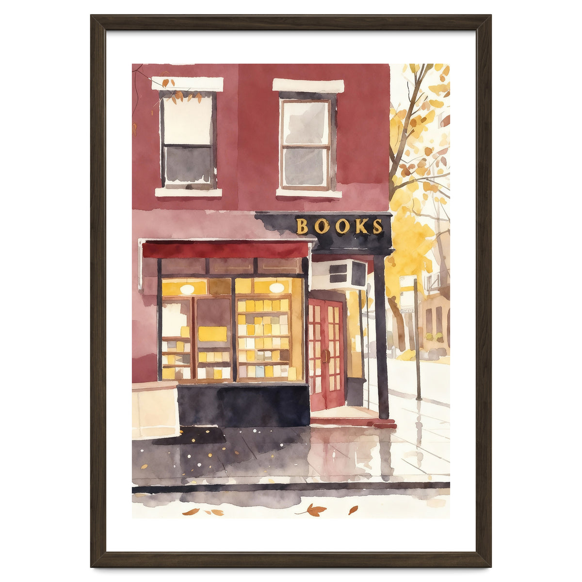Cozy Bookshop, Autumn Book Shop Street Art, LibraryBook Store
