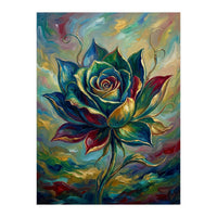 Enchanted Teal and Gold Rose Impasto Oil Painting (Print Only)