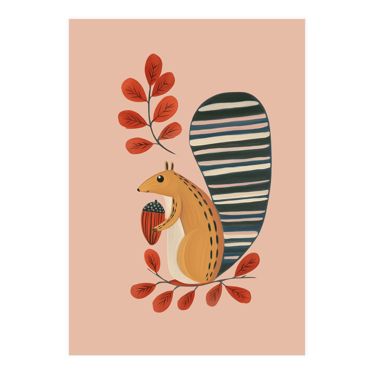 Squirrel In A Pink Autumn (Print Only)