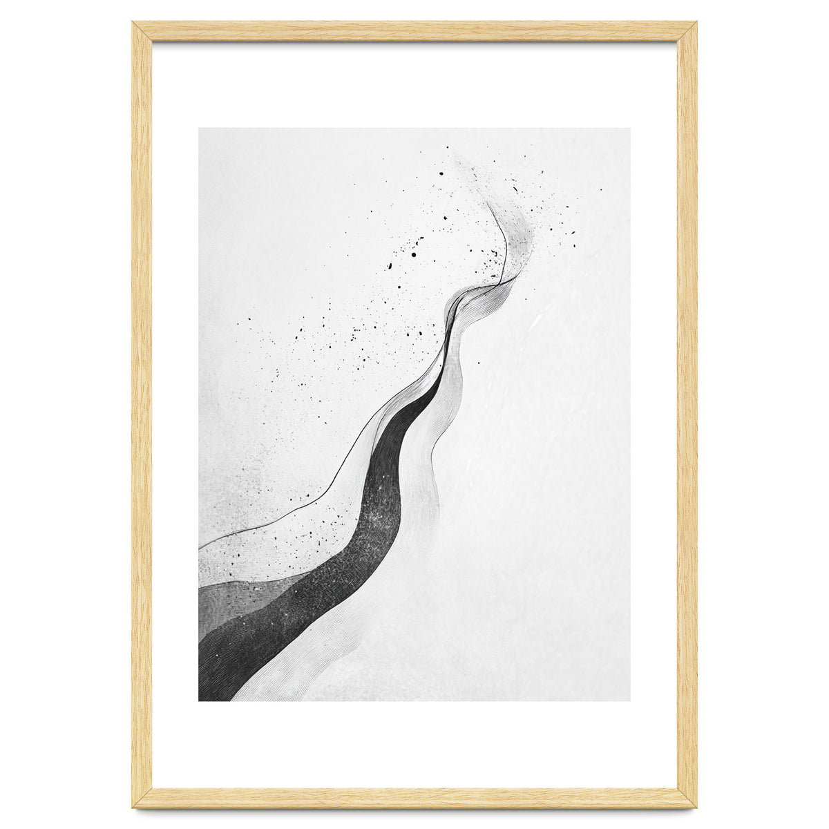Abstract Black And White Ink Flowing Lines With Splatter