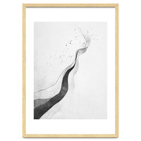 Abstract Black And White Ink Flowing Lines With Splatter