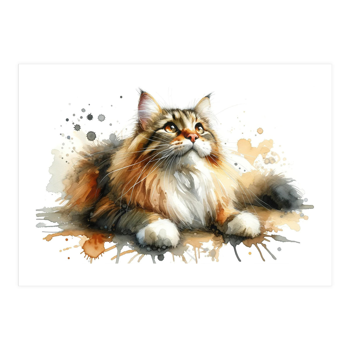 Majestic Cat With Watercolor Splashes (Print Only)