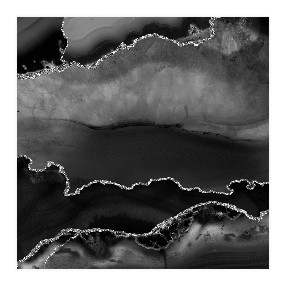 Black & Silver Agate Texture 02  (Print Only)
