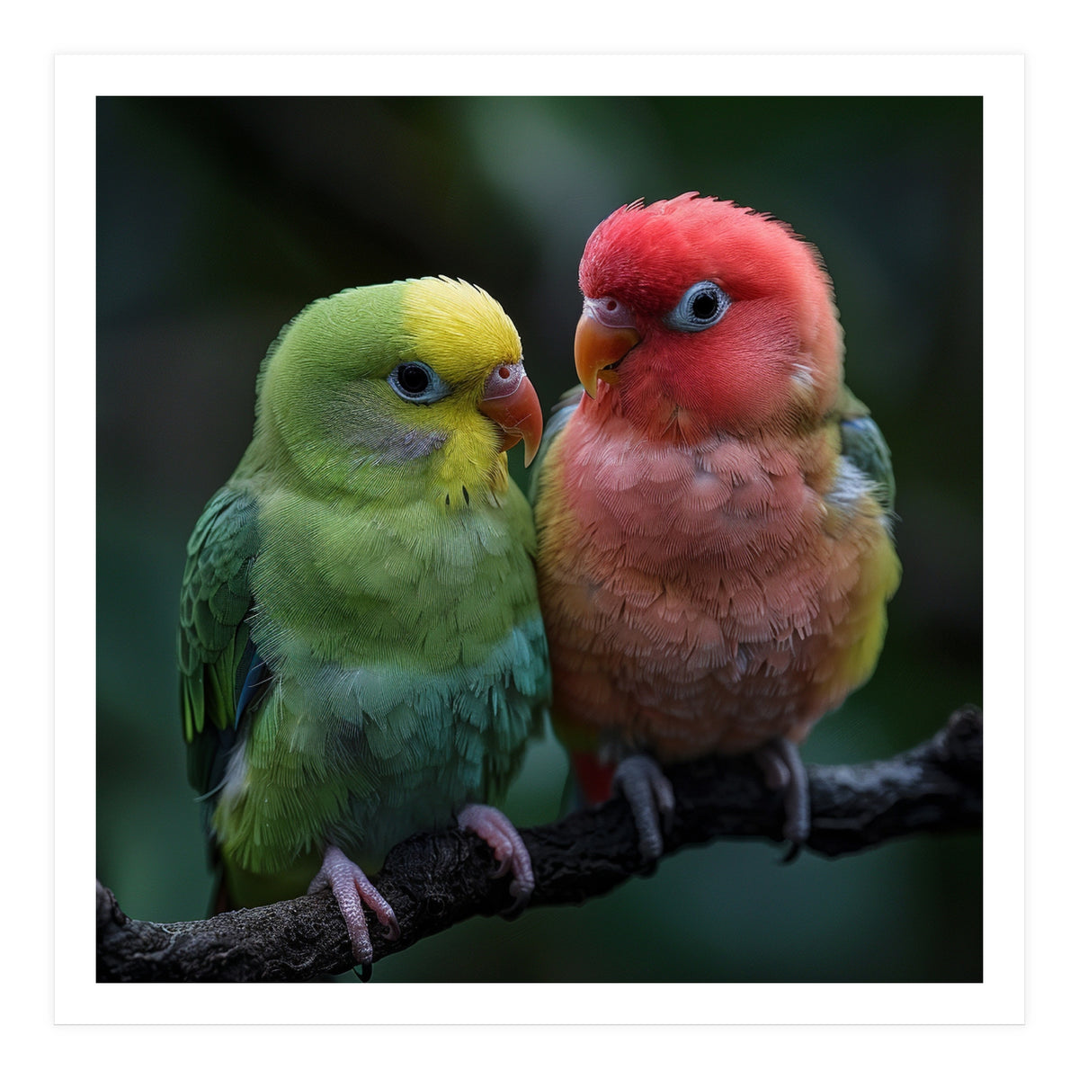Two Lovebirds Sitting Together On A Branch (Print Only)