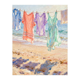 Laundry Drying by the Sea, Colorful Clothes on a Beach Clothesline, Coastal Summer Pastel Painting, Relaxing Ocean Shore Art Print (Print Only) thumbnail