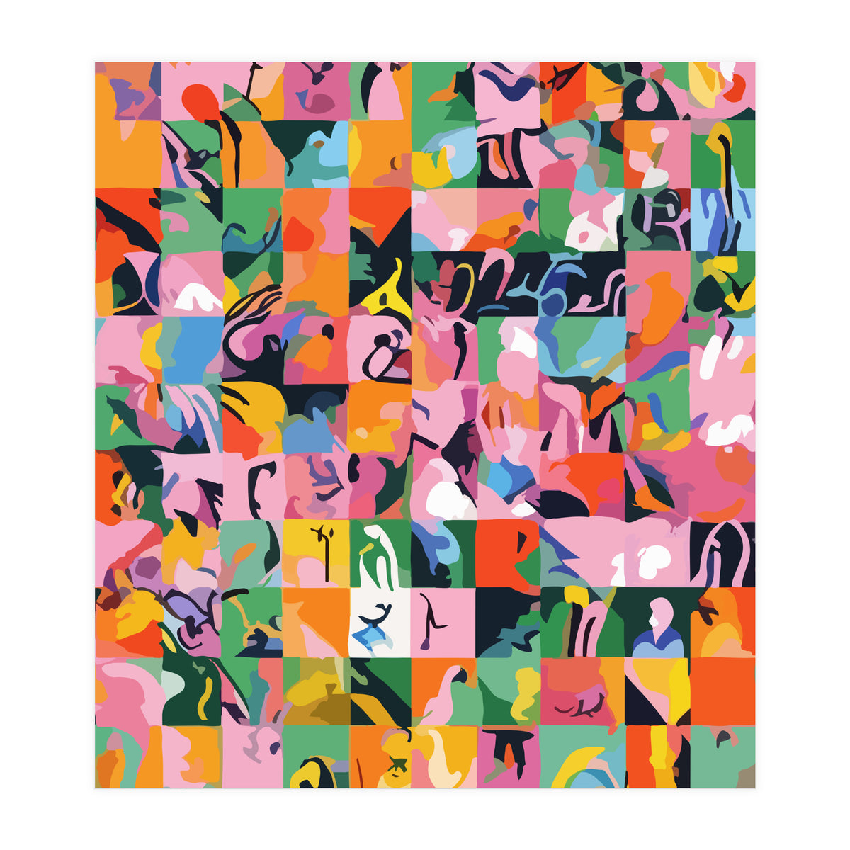 Life On A Checkboard, Abstract Maximalism Eclectic Painting, Bohemian Pop Of Color Illustration (Print Only)