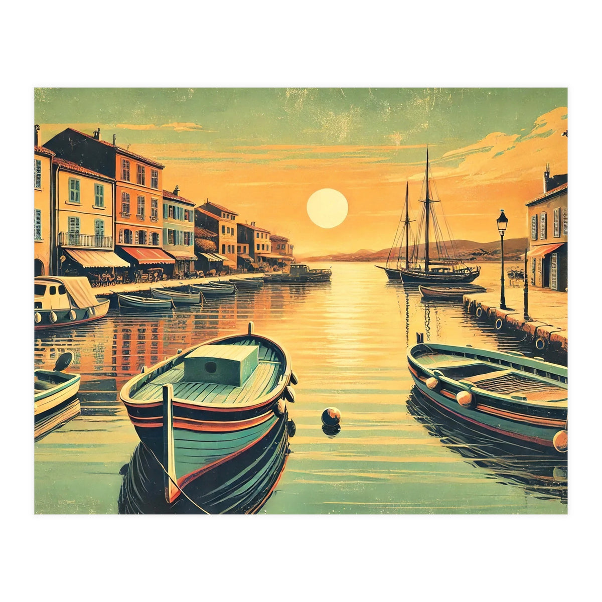 Vintage Harbor Sunset Poster (Print Only)
