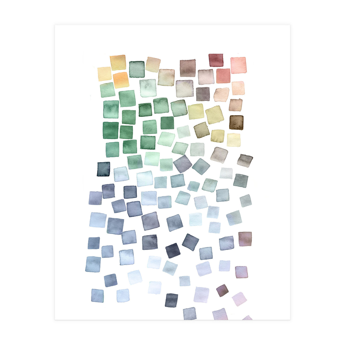 Watercolor Geometric Square Shapes Blue (Print Only)