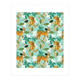 Cheetah Jungle, Wildlife Nature Wild Cats Tigers Leopard Botanical Animals Mint Quirky Illustration (Print Only) thumbnail