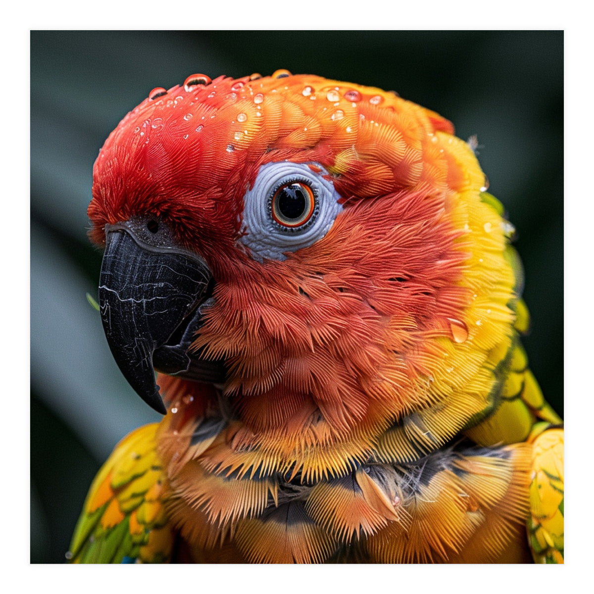 Sun Conure Parrot Bird With Water Droplets (Print Only)