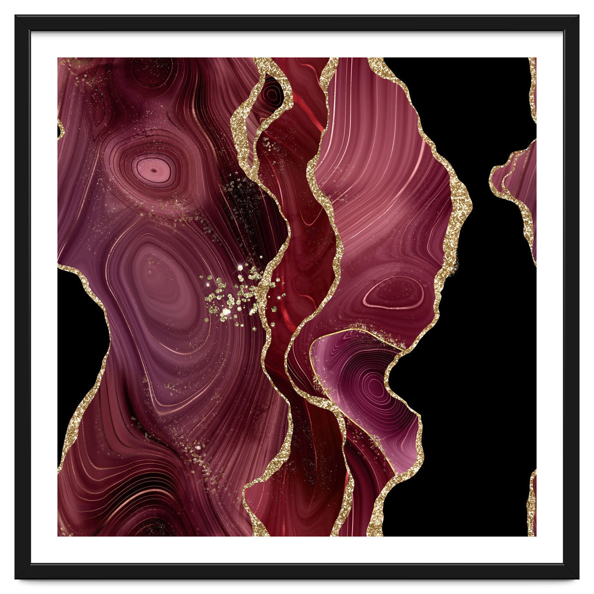 Burgundy & Gold Glitter Agate Texture 01