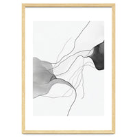 Abstract Black And White Flowing Lines And Shapes On White Background
