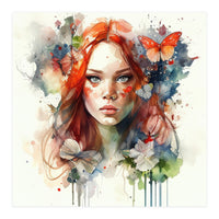 Watercolor Floral Red Hair Woman #7 (Print Only)