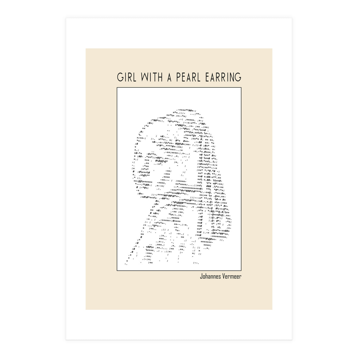 Girl With A Pearl Earring Johannes Vermeer Ascii Art (Print Only)