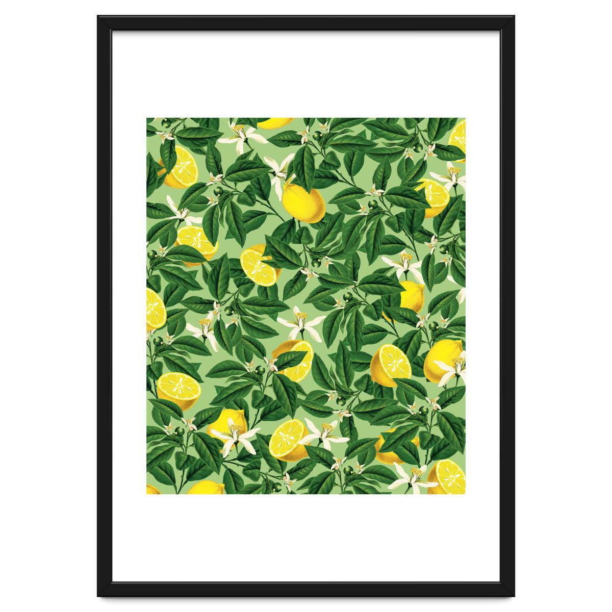 Lemonade Garden, Green Fresh Lemon Botanical Illustration, Vibrant Summer Tropical Fruit Nature