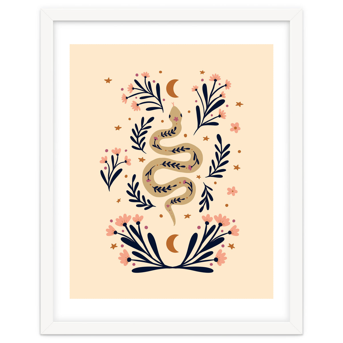 Snake And Flowers Beige And Indigo