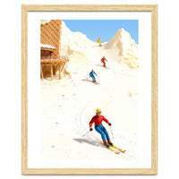 Skiing on Ice Cream Mountains, Miniature Skiers Winter Art Print for Kitchen Decor
