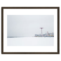 Amusement park in the winter seascape