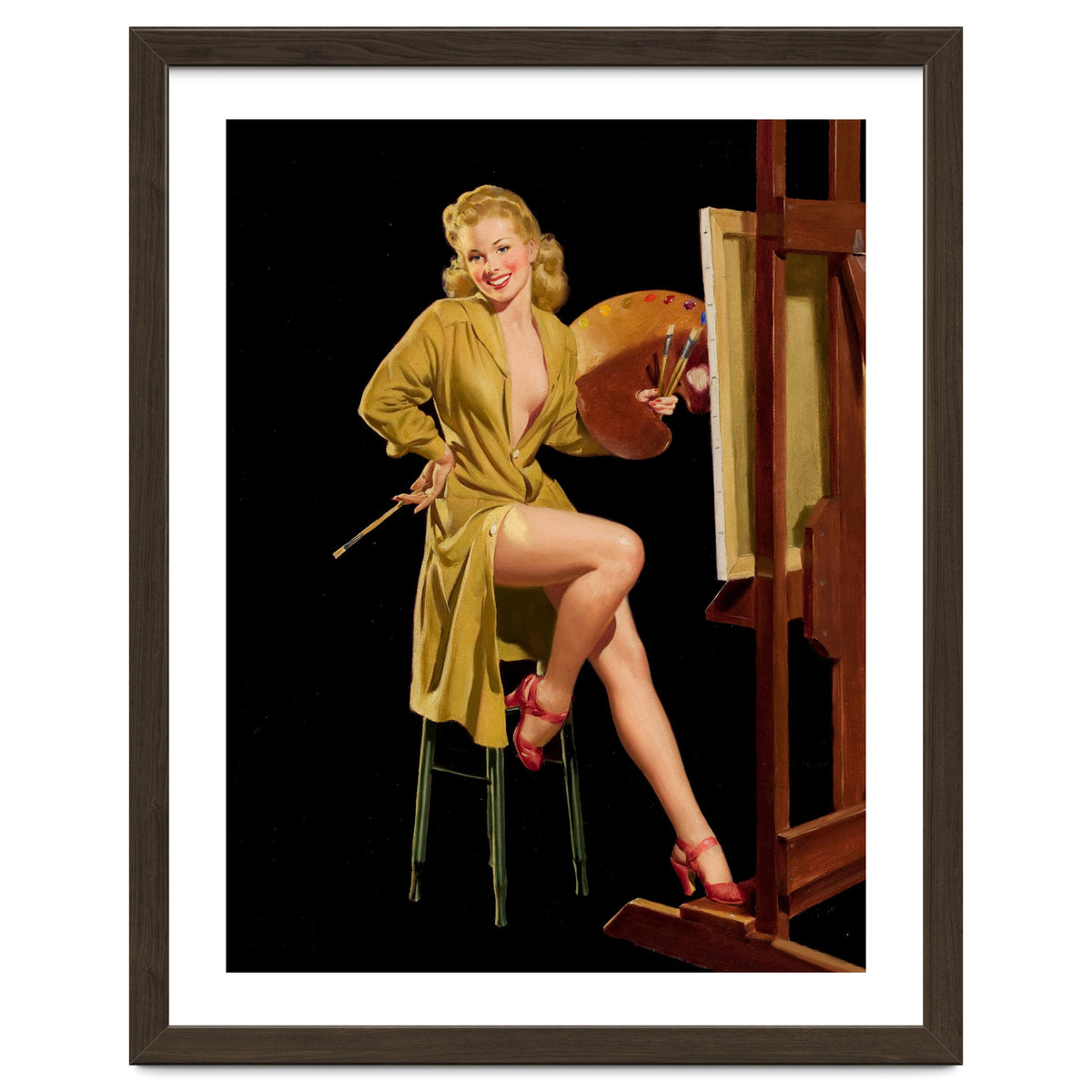 Young And Beautiful Woman Posing In Front Of The Painting Canvas