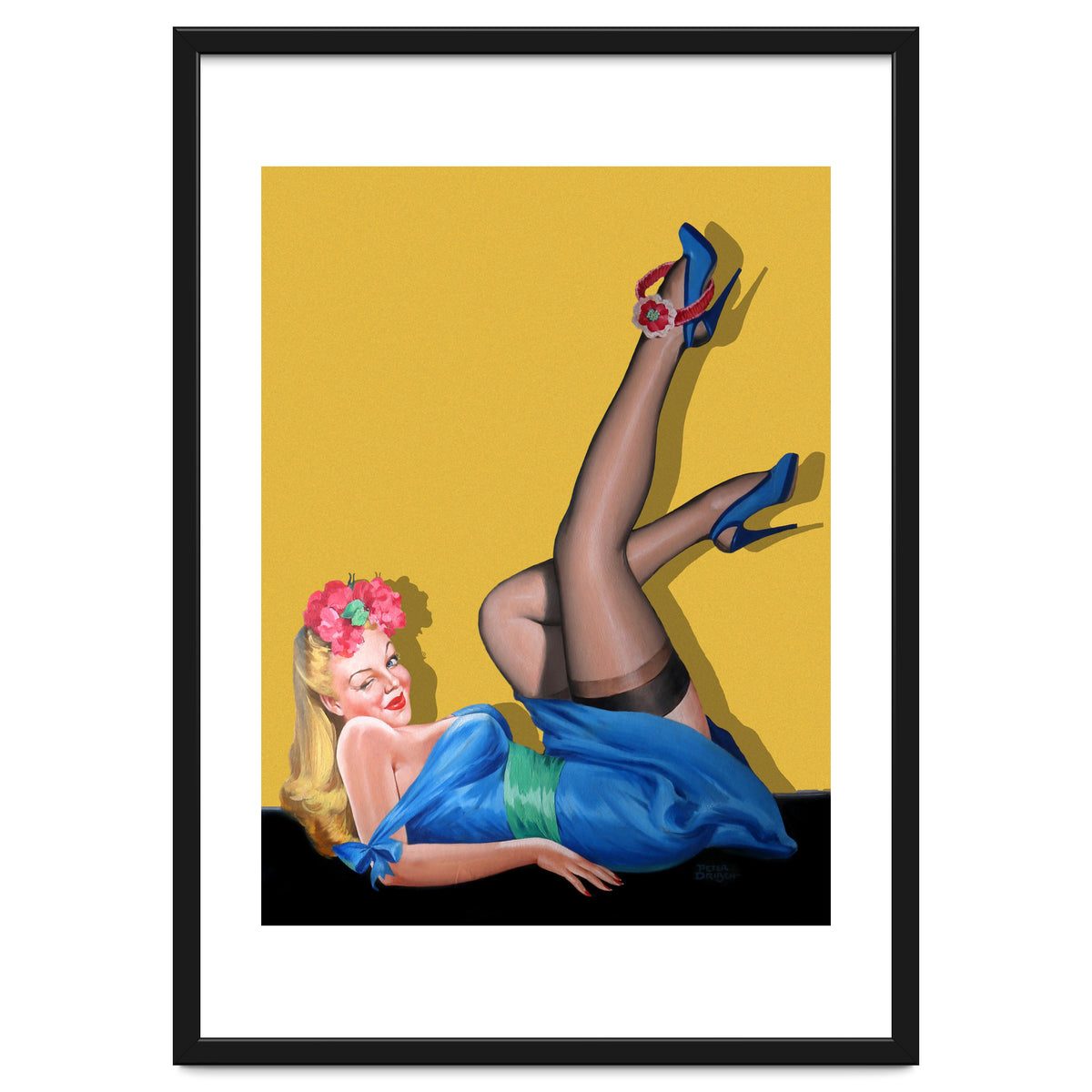 Sexy Pinup Winking Girl In Showing Her New High Heels