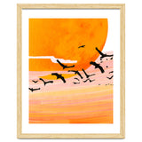 Time Flies, Birds Wildlife Fly Freedom Nature, Sun Sunset Sunrise Positivity Hope Painting, Growth Migrate Gift Animals Blush Sky Bohemian thumbnail